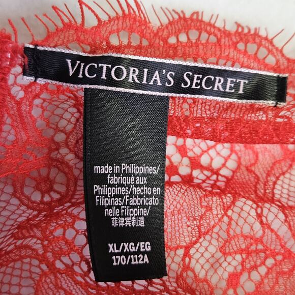 NEW Victorias Secret Set Chemise Nightie XL V-String Panties L Red Lace Satin - Picture 9 of 14